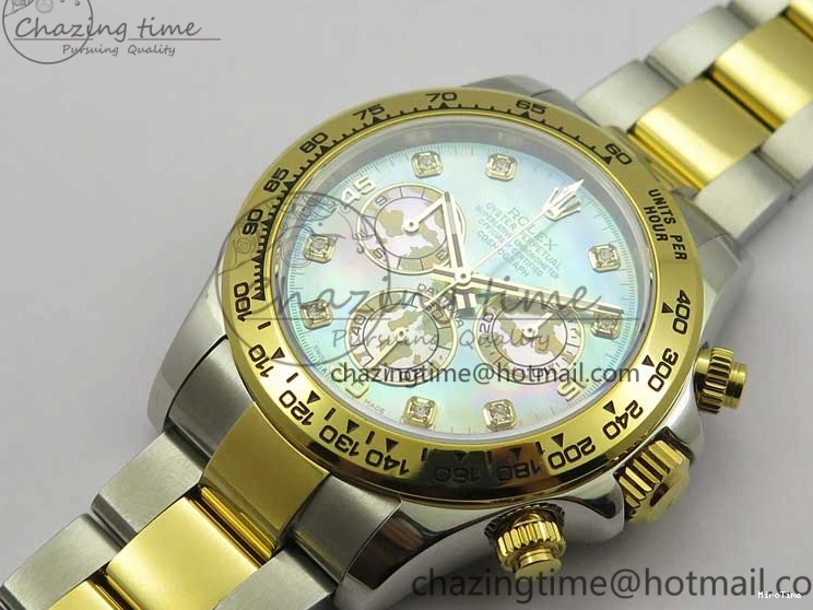MiroTime 0520 Daytona 116520 SS YG UBF Best Edition Ice Blue MOP Crystal Markers Dial on SS YG Bracelet A Casual 2936